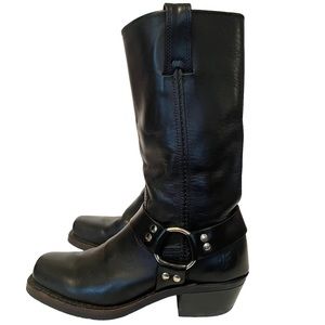 Frye Leather Black Harness Boots Womens 6.5 Motorcycle Biker Engineer Vintage